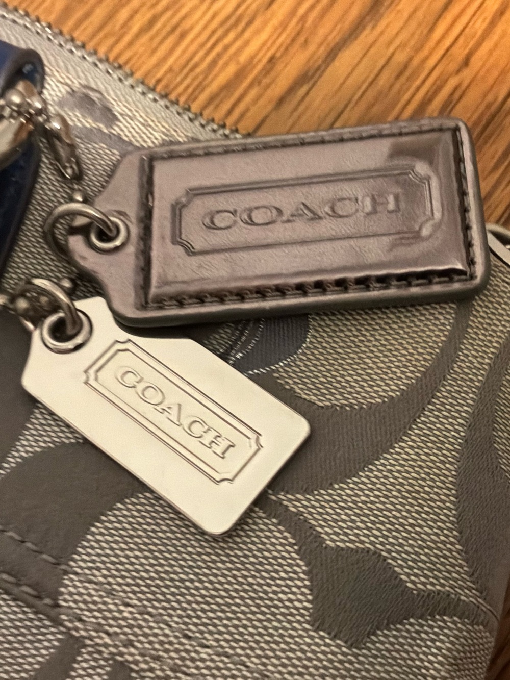 Coach Signature Poppy Shoulder Bag in Gray and Navy - Picture 12 of 13